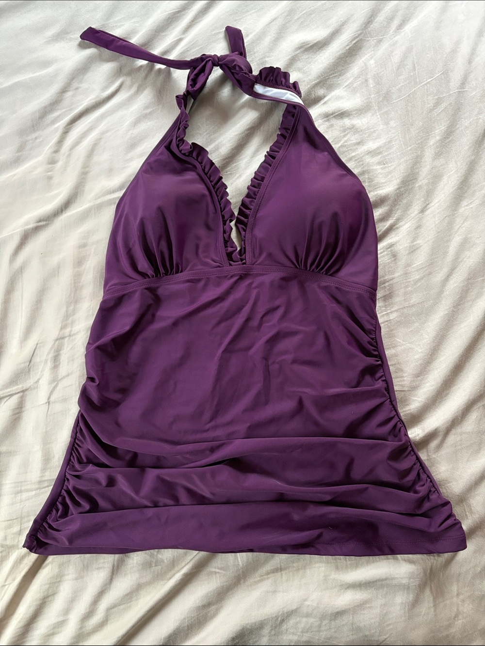 Source Unknown Purple Ruffle V-Neck Halter Tankini Top